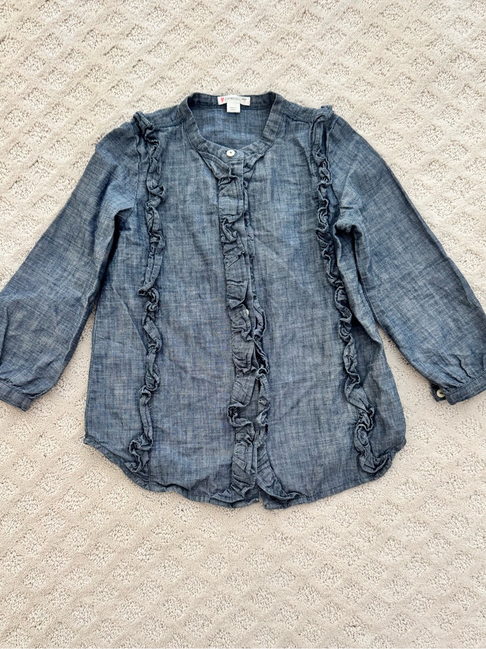 Crewcuts Ruffle Long Sleeve Button-Up Jean Shirt - 7